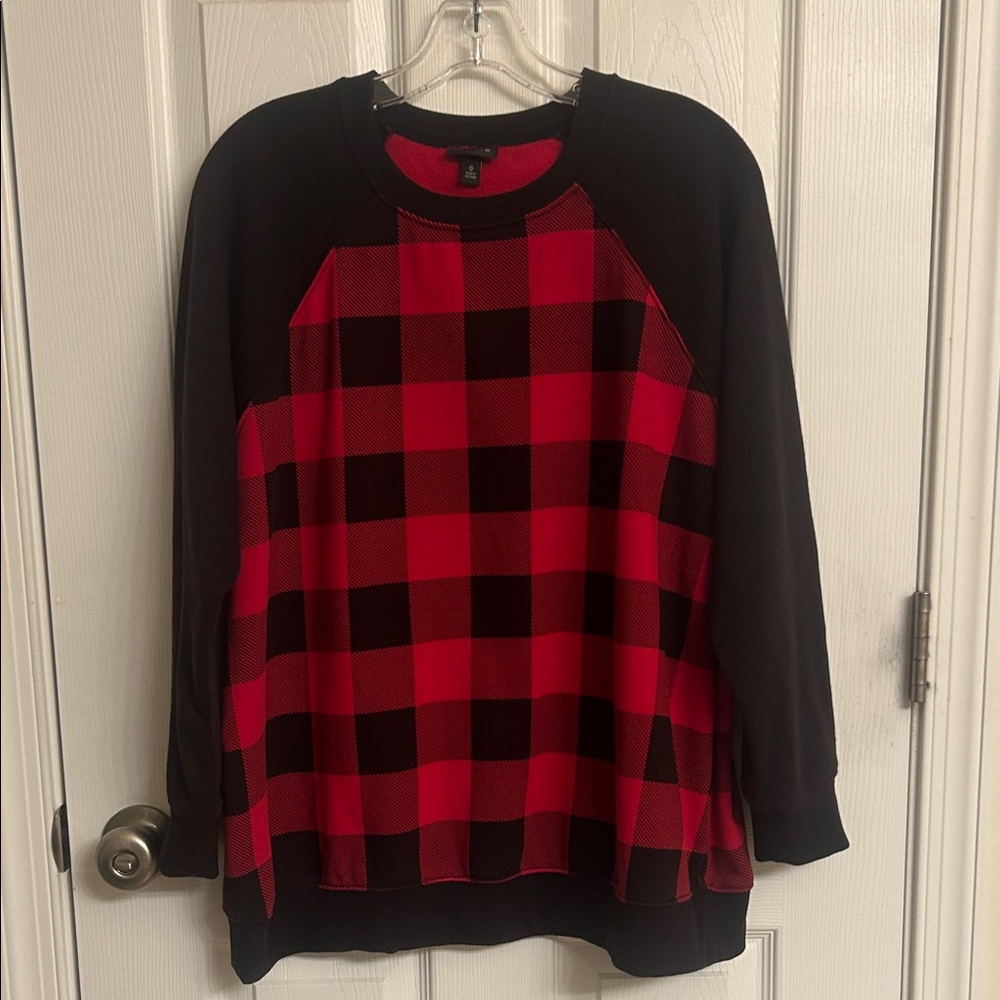 torrid Red Black Checkered Raglan Fleece Cotton Polyester Sweatshirt Size 12